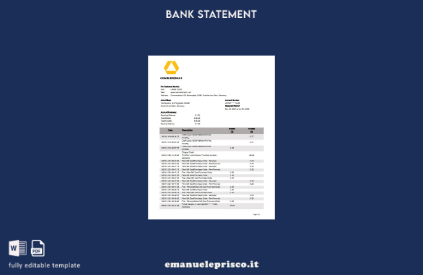 modello di estratto conto della Commerzbank tedesca in stile verificato